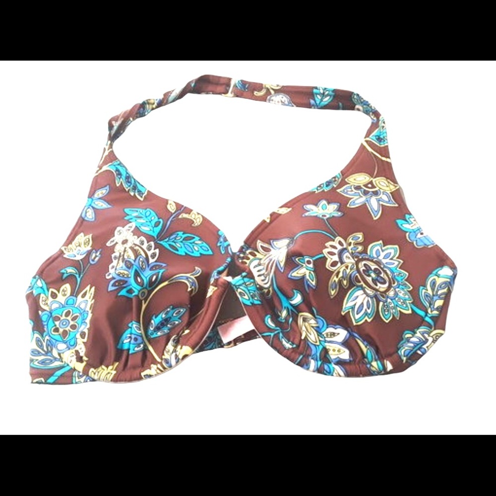 Victoria’s Secret Bikini top brown floral halter style Size 34B